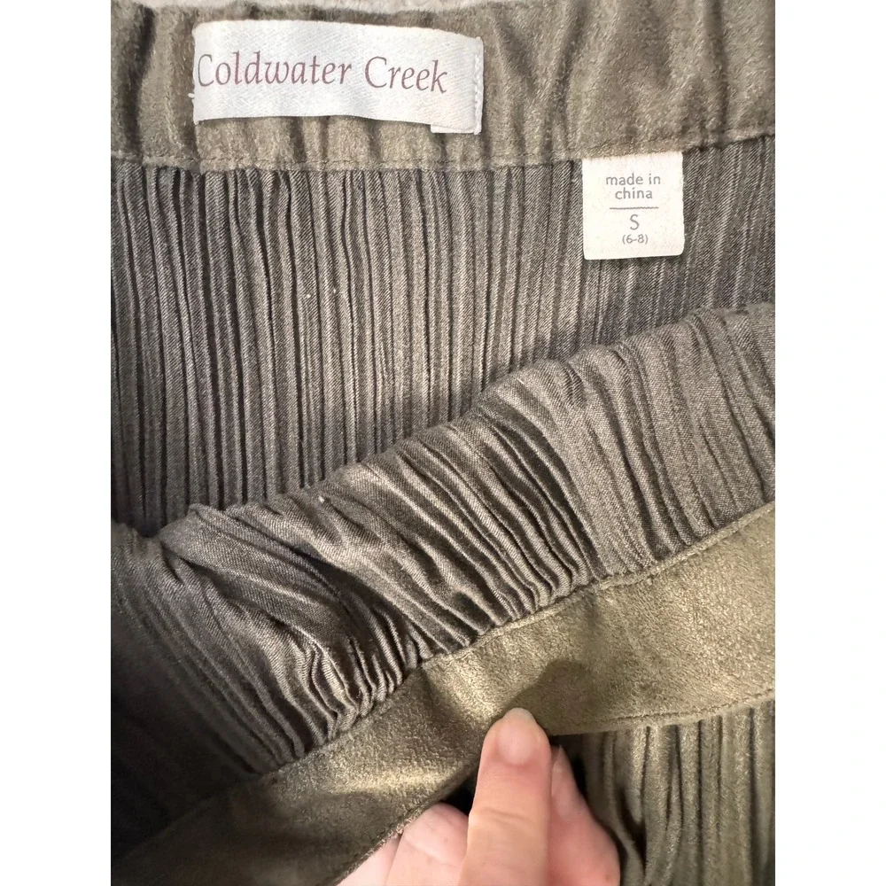 Coldwater Creek Olive Green Faux Suede Accordion Pleated Maxi Skirt Womens S 6-8